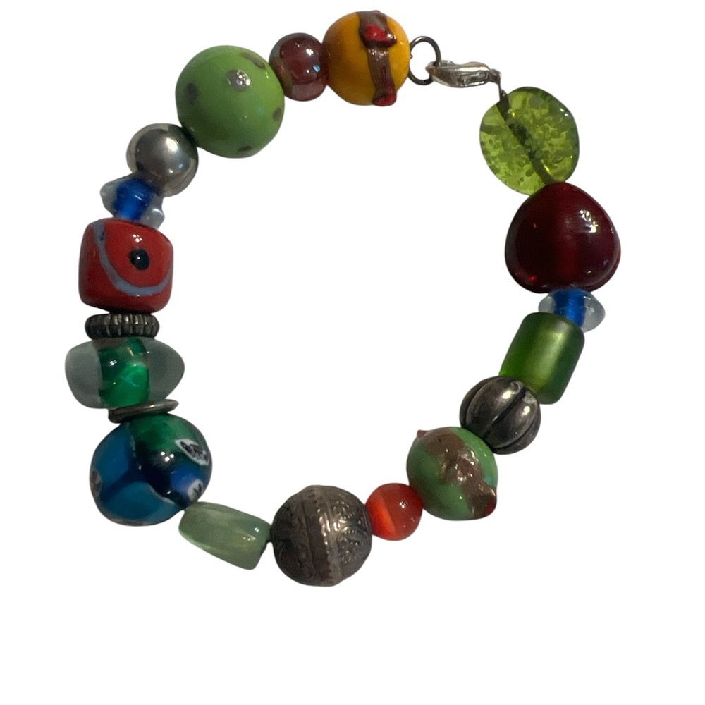 Colorful glass and metal mixed Beaded Bracelet